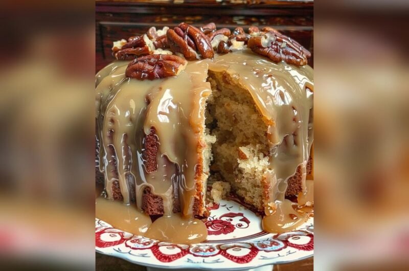 Caramel Brown Sugar Pound Cake with Caramelized Candied Pecans